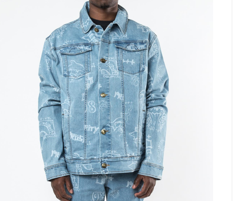 PINK DOLPHIN DENIM PRINTED DENIM JACKET